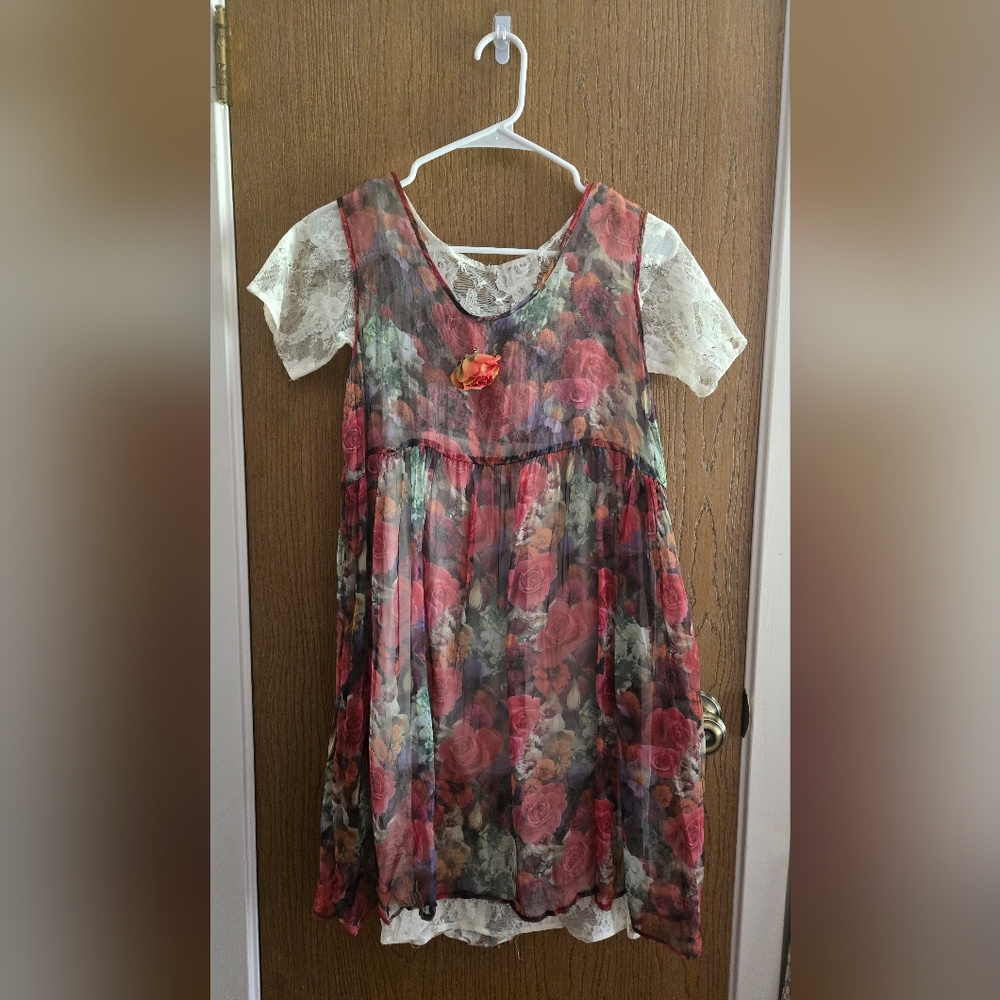 Easter Kids Floral Sheer Dress with Lace Under Dress